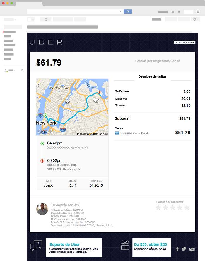 Ejemplo de Email Transaccional de Uber